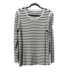 LL Bean women’s size XL black striped long sleeve pima cotton blend sweater